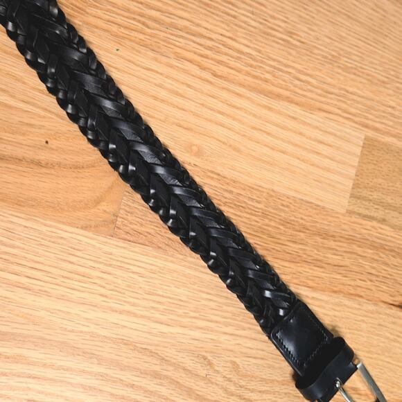 Black Leather Braided Belt Silver toned buckle -size XL main image 4
